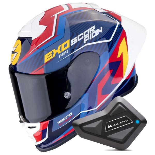 Casque Integral Scorpion Exo R1 Evo II Air Coup Black Red Yellow + Kit Bluetooth BT Mini