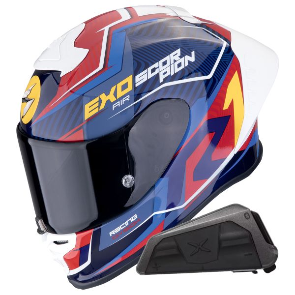 Casque Integral Scorpion Exo R1 Evo II Air Coup Black Red Yellow + Kit bluetooth Exo-Com Link-1