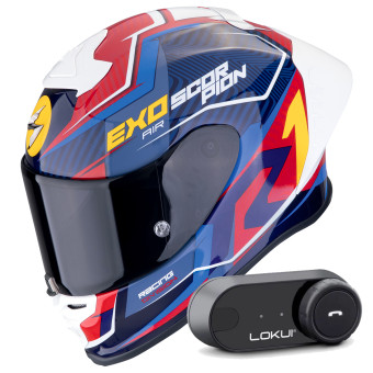 Casque Integral Scorpion Exo R1 Evo II Air Coup Black Red Yellow + Kit Bluetooth Lokui K30
