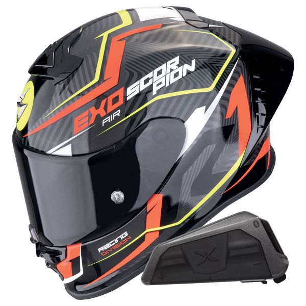 Casque Integral Scorpion Exo R1 Evo II Air Coup Red Yellow Fluo + Kit bluetooth Exo-Com Link-1