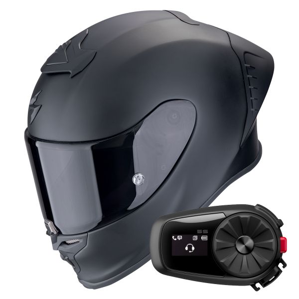 Casque Integral Scorpion Exo R1 Evo II Air Matt Black + Kit Bluetooth 5S Solo