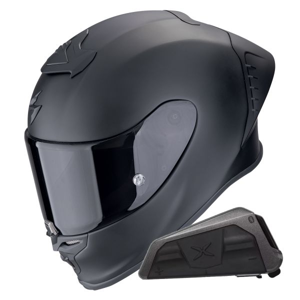 Casque Integral Scorpion Exo R1 Evo II Air Matt Black + Kit bluetooth Exo-Com Link-1