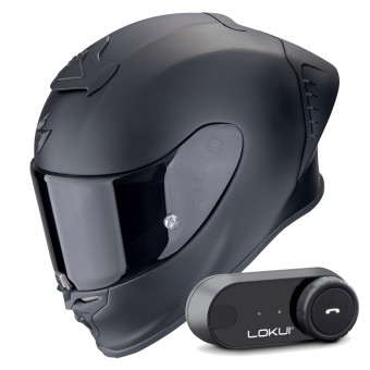 Casque Integral Scorpion Exo R1 Evo II Air Matt Black + Kit Bluetooth Lokui K30