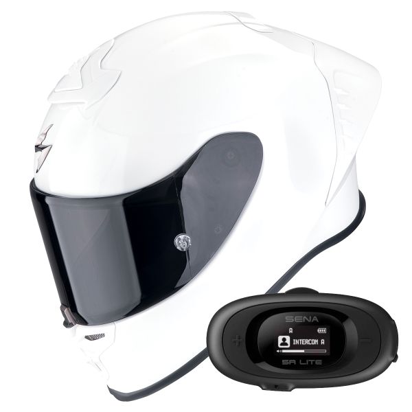 Casque Integral Scorpion Exo R1 Evo II Air Pearl White + Kit bluetooth 5R Lite