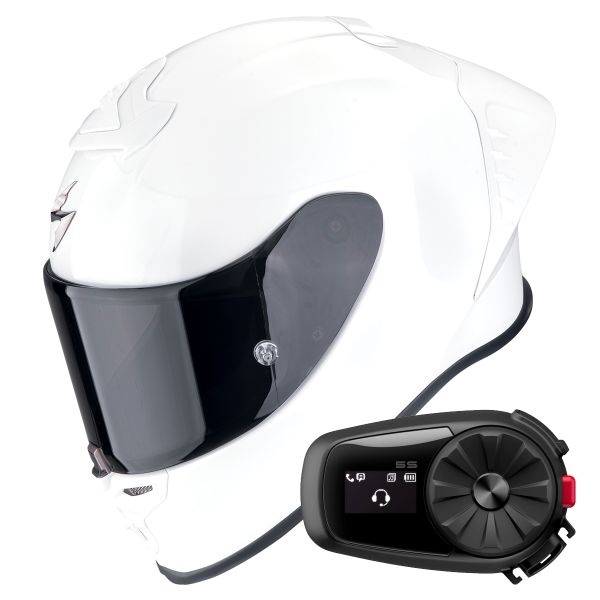 Casque Integral Scorpion Exo R1 Evo II Air Pearl White + Kit Bluetooth 5S Solo