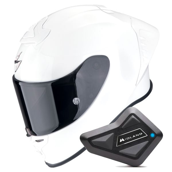 Casque Integral Scorpion Exo R1 Evo II Air Pearl White + Kit Bluetooth BT Mini