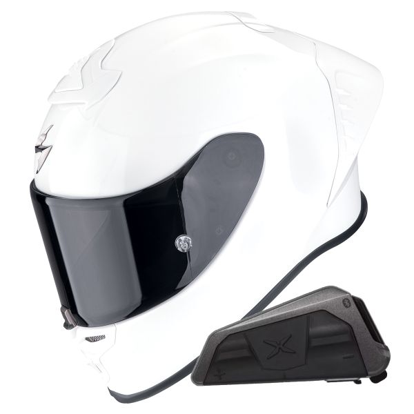 Casque Integral Scorpion Exo R1 Evo II Air Pearl White + Kit bluetooth Exo-Com Link-1