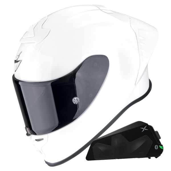 Casque Integral Scorpion Exo R1 Evo II Air Pearl White + Kit bluetooth Exo-Com Link-1C