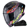 Casque Integral Scorpion Exo R1 Evo II Air Savage Black Blue Pink + Kit bluetooth Exo-Com Link-1C