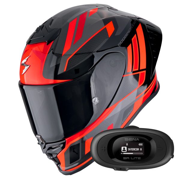 Casque Integral Scorpion Exo R1 Evo II Air Vital Black Silver Red + Kit bluetooth 5R Lite Solo