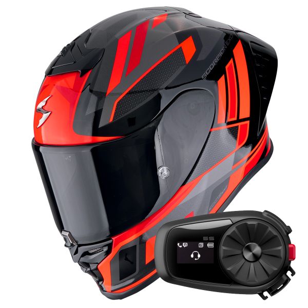 Casque Integral Scorpion Exo R1 Evo II Air Vital Black Silver Red + Kit Bluetooth 5S Solo
