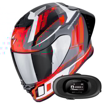 Casque Integral Scorpion Exo R1 Evo II Air Vital Grey White Red + Kit bluetooth 5R Lite Solo