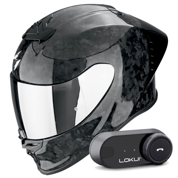 Casque Integral Scorpion Exo R1 Evo II Carbon Air Onyx Black + Kit Bluetooth Lokui K30