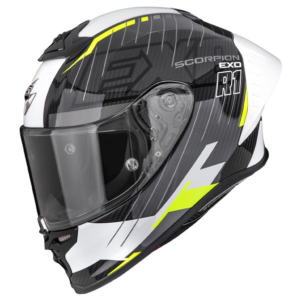 Casque Integral Scorpion Exo R1 Evo II Carbon Air Surge Black White Neon Yellow