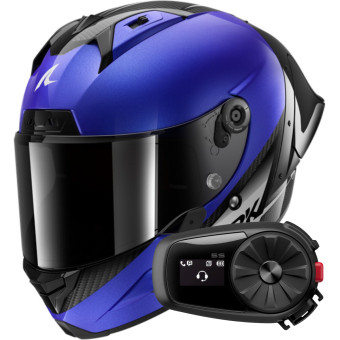 Casque Integral Shark Aeron GP Blank SP Carbon Blue Anthracite + Kit Bluetooth 5S Solo Casque Integral Shark Aeron GP Blank SP Carbon Blue Anthracite + Kit Bluetooth 5S Solo