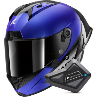 Casque Integral Shark Aeron GP Blank SP Carbon Blue Anthracite + Kit Bluetooth BT Mini Casque Integral Shark Aeron GP Blank SP Carbon Blue Anthracite + Kit Bluetooth BT Mini
