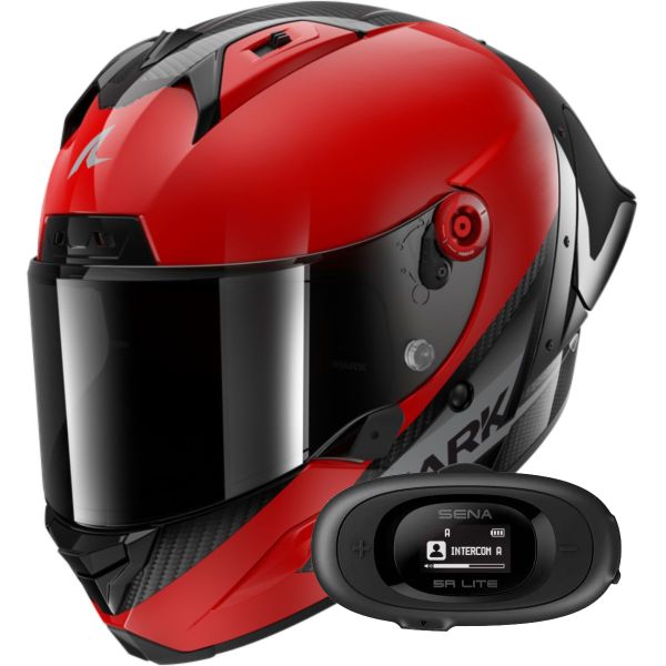 Casque Integral Shark Aeron GP Blank SP Carbon Red Anthracite + Kit bluetooth 5R Lite Solo