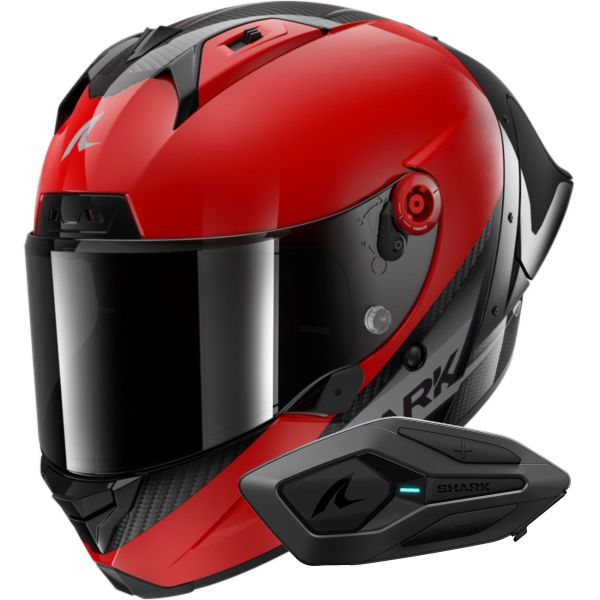 Casque Integral Shark Aeron GP Blank SP Carbon Red Anthracite + Kit Bluetooth Sena for Shark S