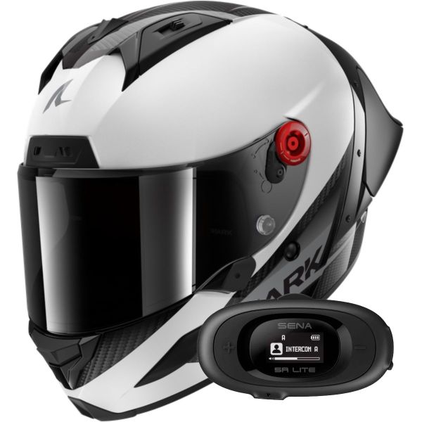 Casque Integral Shark Aeron GP Blank SP Carbon White Anthracite + Kit bluetooth 5R Lite Solo