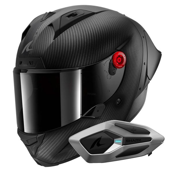 Casque Integral Shark Aeron GP Blank SP Full Carbon Mat + Kit Bluetooth Sena for Shark Mesh So