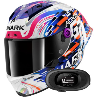 Casque Integral Shark Aeron GP Blank SP Replica Zarco GP de France + Kit bluetooth 5R Lite Sol