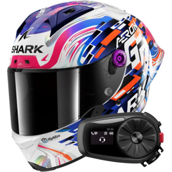 Casque Integral Shark Aeron GP Blank SP Replica Zarco GP de France + Kit Bluetooth 5S Solo