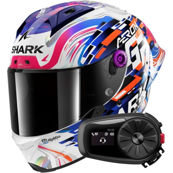 Casque Integral Shark Aeron GP Blank SP Replica Zarco GP de France + Kit Bluetooth 5S Solo