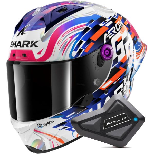 Casque Integral Shark Aeron GP Blank SP Replica Zarco GP de France + Kit Bluetooth BT Mini