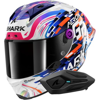 Casque Integral Shark Aeron GP Blank SP Replica Zarco GP de France + Kit Bluetooth Sena for Sh