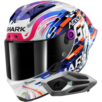 Casque Integral Shark Aeron GP Blank SP Replica Zarco GP de France + Kit Bluetooth Sena Mesh