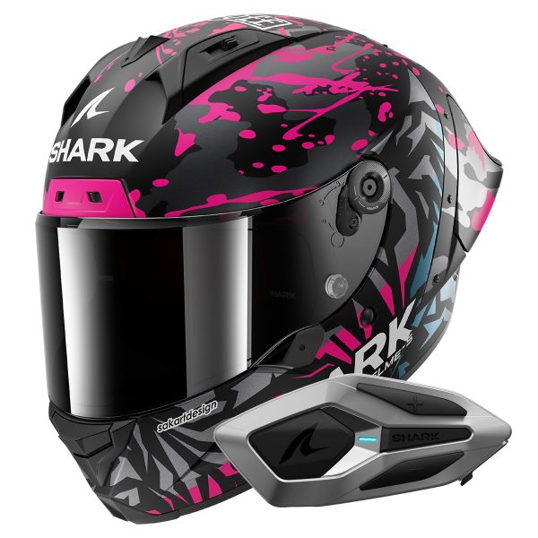 Casque Integral Shark Aeron GP FIM 2 Racing Replica Redding Mat KVB + Kit Bluetooth Sena Mesh
