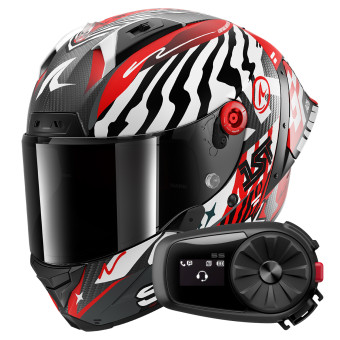 Casque Integral Shark Aeron GP FIM 2 Racing Speed-Fancy Mat DWR + Kit Bluetooth 5S Solo