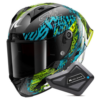 Casque Integral Shark Aeron GP FIM 2 Racing Speed-Vib DBG + Kit Bluetooth BT Mini