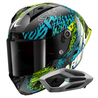 Casque Integral Shark Aeron GP FIM 2 Racing Speed-Vib DBG + Kit Bluetooth Sena for Shark Mesh