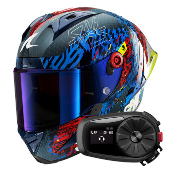 Casque Integral Shark Aeron GP FIM 2 Racing Speed-Vib DBR + Kit Bluetooth 5S Solo