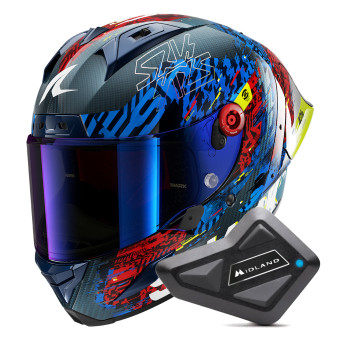 Casque Integral Shark Aeron GP FIM 2 Racing Speed-Vib DBR + Kit Bluetooth BT Mini
