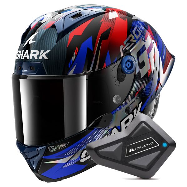 Casque Integral Shark Aeron GP FIM Racing Replica Zarco Victory 2025 DBU + Kit Bluetooth BT Mi