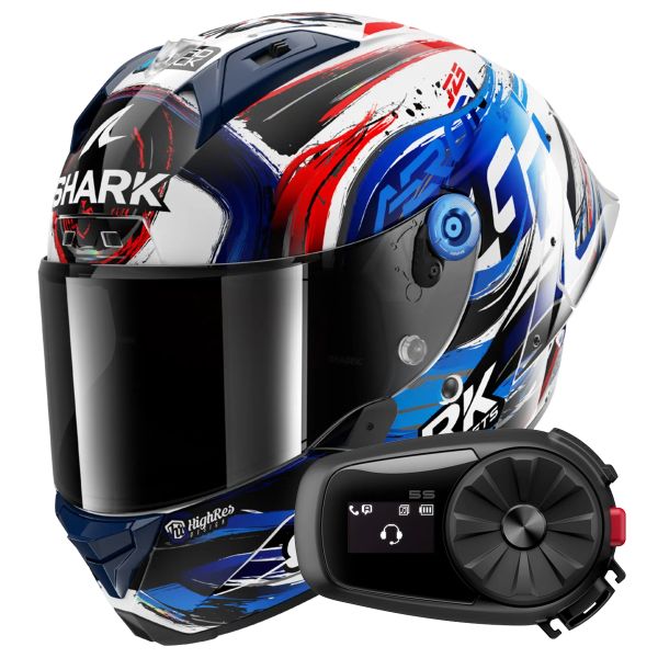 Casque Integral Shark Aeron GP FIM Racing Zarco Signature WKB + Kit Bluetooth 5S Solo