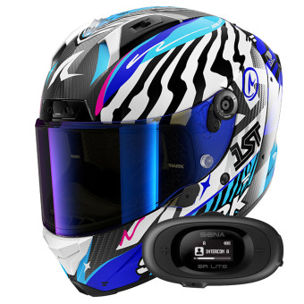 Casque Integral Shark Aeron Speed-Fancy DWB + Kit bluetooth 5R Lite Solo