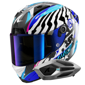 Casque Integral Shark Aeron Speed-Fancy DWB + Kit Bluetooth Sena for Shark Mesh