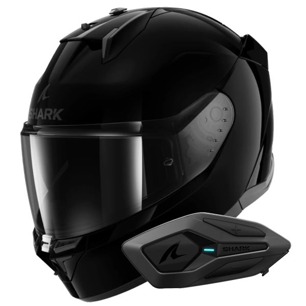 Casque Integral Shark D-Skwal 3 Blank BLK + Kit Bluetooth Sena for Shark Solo
