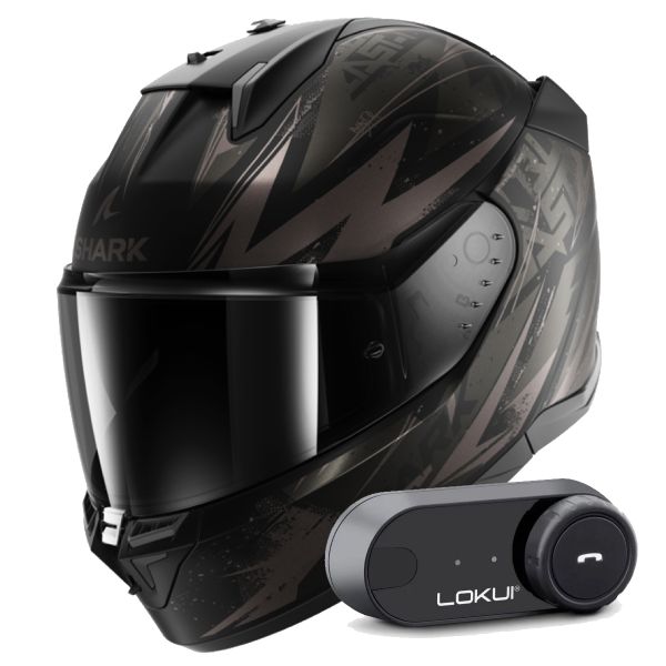 Casque Integral Shark D-Skwal 3 Blast-R Mat KAA + Kit Bluetooth Lokui K30