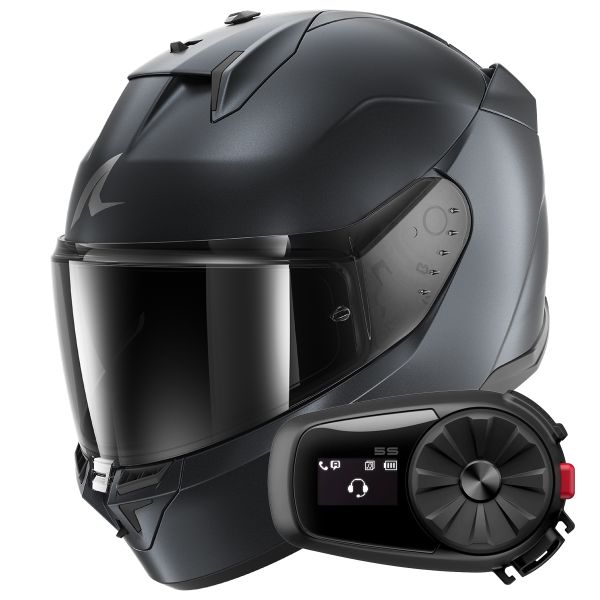 Casque Integral Shark D-Skwal 3 Dark Shadow Edition Mat B16 + Kit Bluetooth 5S Solo