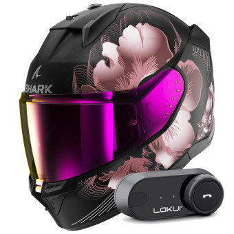 Casque Integral Shark D-Skwal 3 Mayfer Mat KVQ + Kit Bluetooth Lokui K30