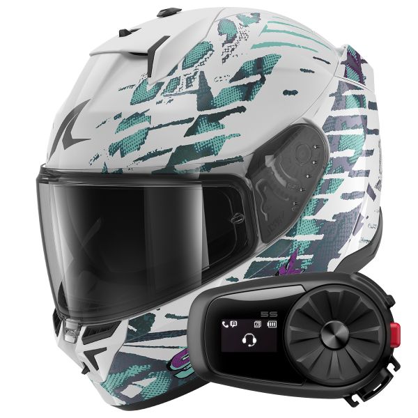 Casque Integral Shark D-Skwal 3 Reptaia WXW + Kit Bluetooth 5S Solo