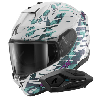 Casque Integral Shark D-Skwal 3 Reptaia WXW + Kit Bluetooth Sena for Shark Solo