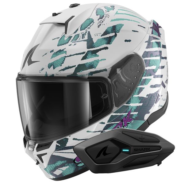 Casque Integral Shark D-Skwal 3 Reptaia WXW + Kit Bluetooth Sena for Shark Solo