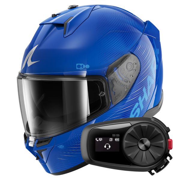 Casque Integral Shark D-Skwal 3 SP Lyne BSB + Kit Bluetooth 5S Solo