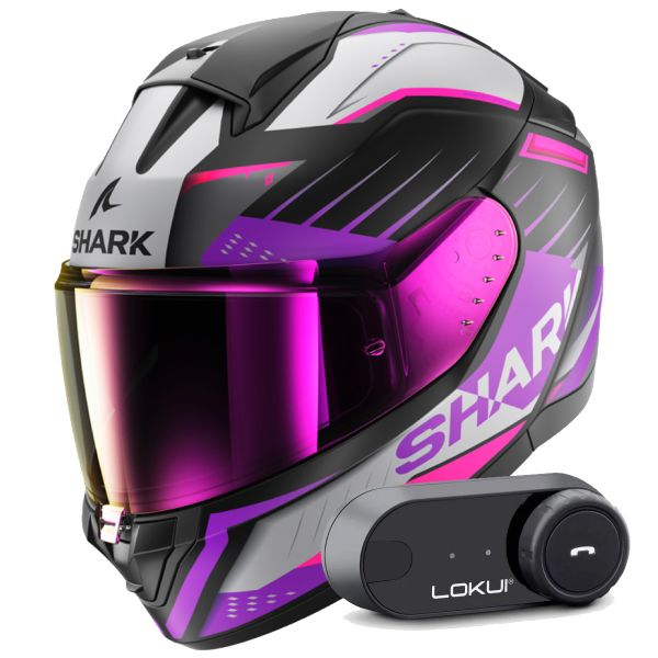 Casque Integral Shark Ridill 2 Bersek Mat KVV + Kit Bluetooth Lokui K30