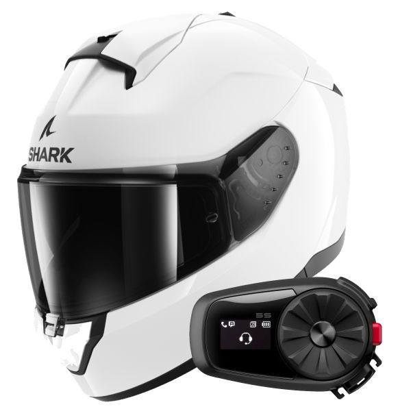 Casque Integral Shark Ridill 2 Blank WHU + Kit Bluetooth 5S